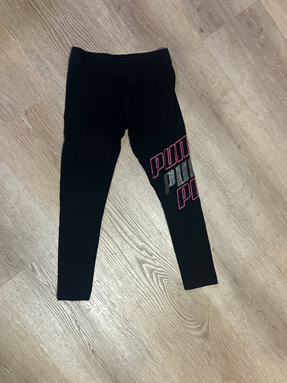 Puma Black Leggings with Pink and Silver Logo